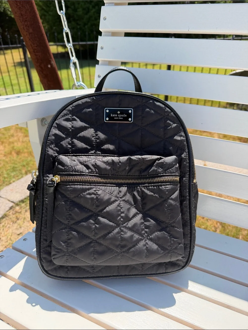kate spade New York  Quilted Black Mini Backpack with Front Zip Pockets